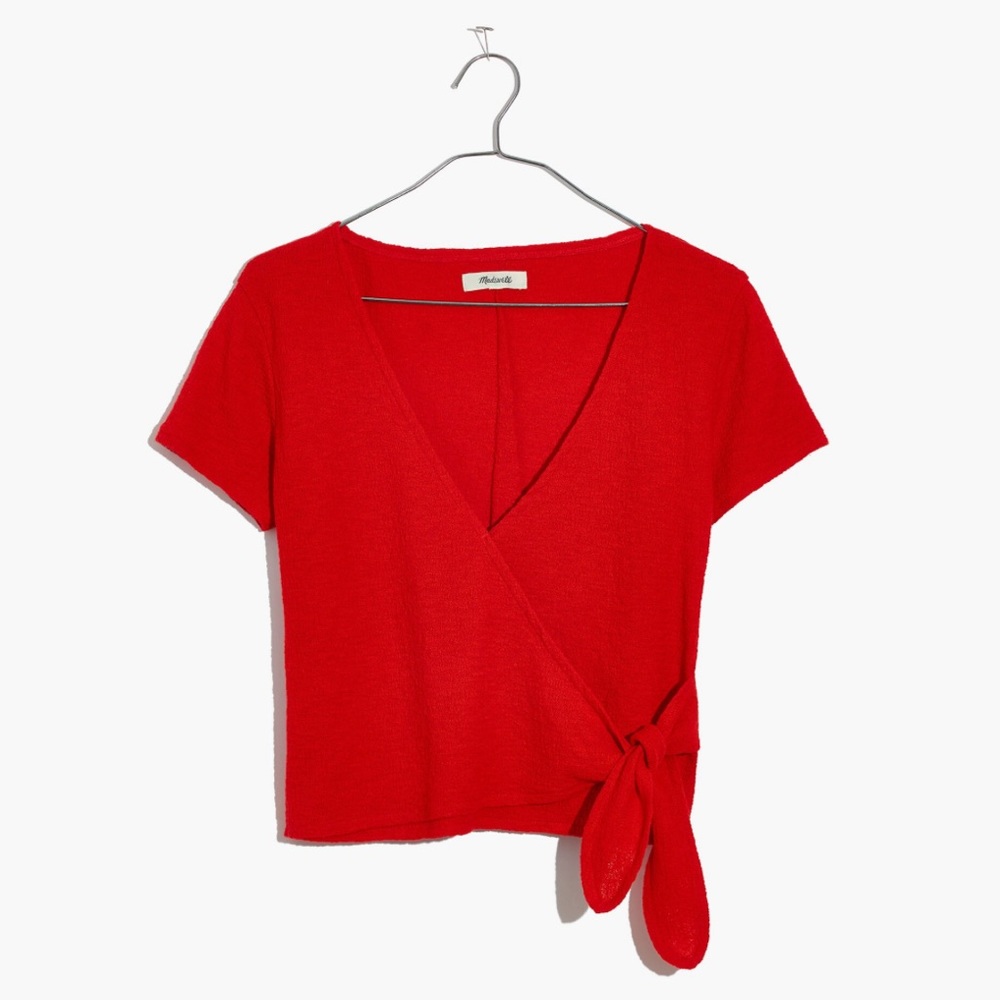 Madewell || Red Wrap Tie Crop Blouse - Picture 1 of 6